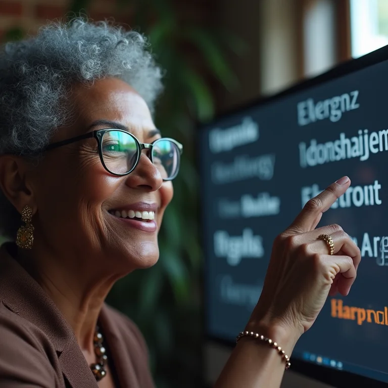 Mulher madura escolhendo tipografia para identidade visual.