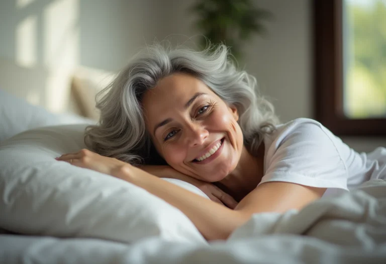 Mulher madura relaxando na cama