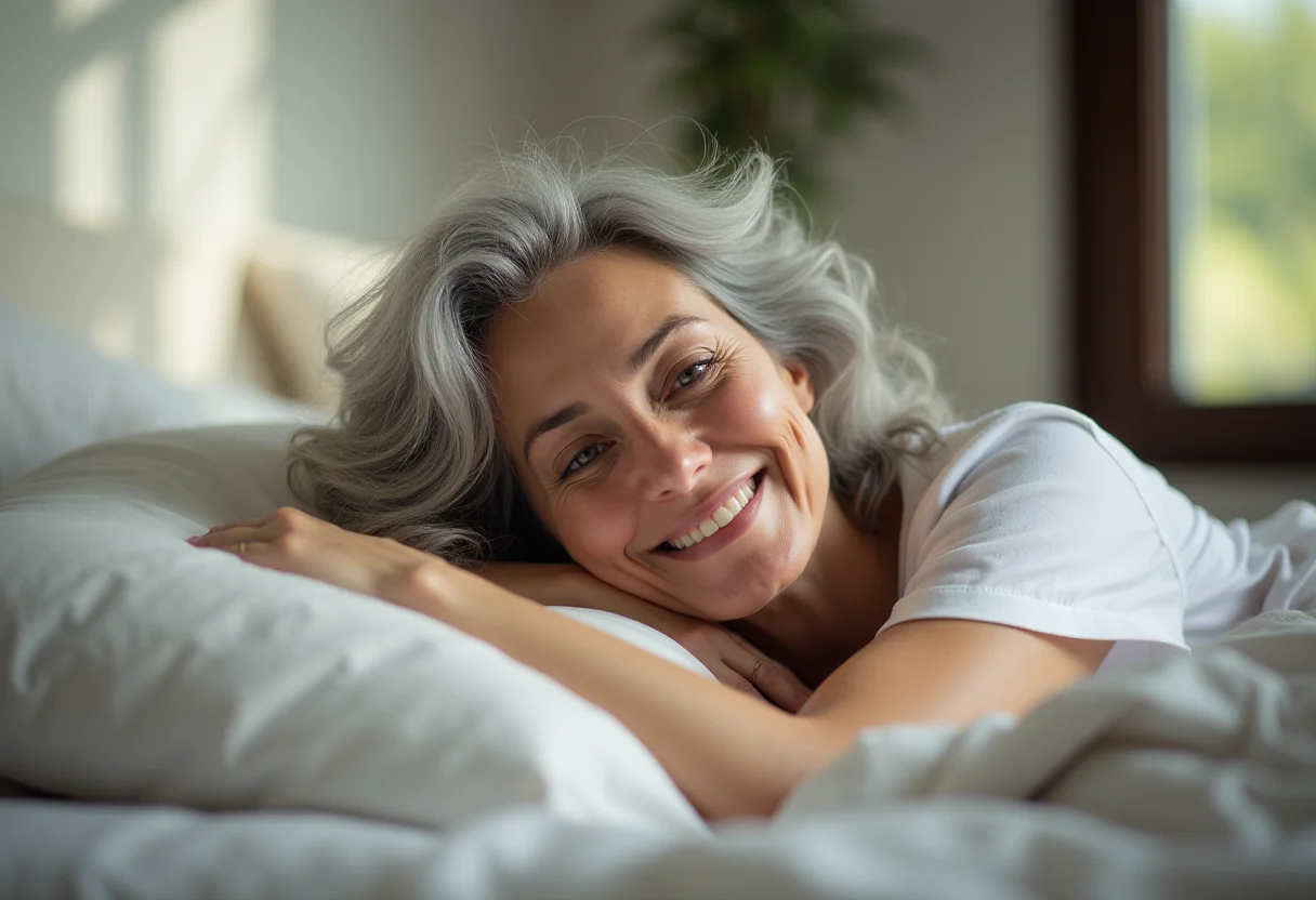 Sono e bem-estar: o segredo para uma vida mais feliz (e produtiva) Mulher madura relaxando na cama