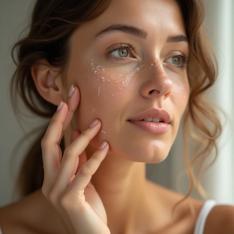 Mulher massageando o rosto com óleo de Vitamina E