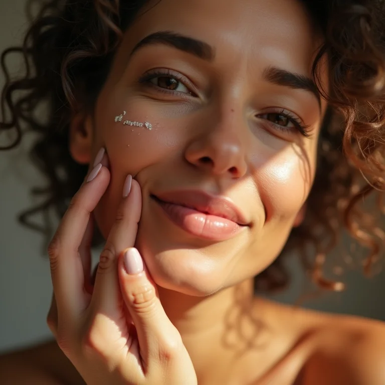 Mulher massageando sérum natural no rosto