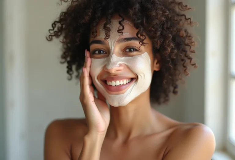 Mulher negra aplicando hidratação de maizena no cabelo cacheado