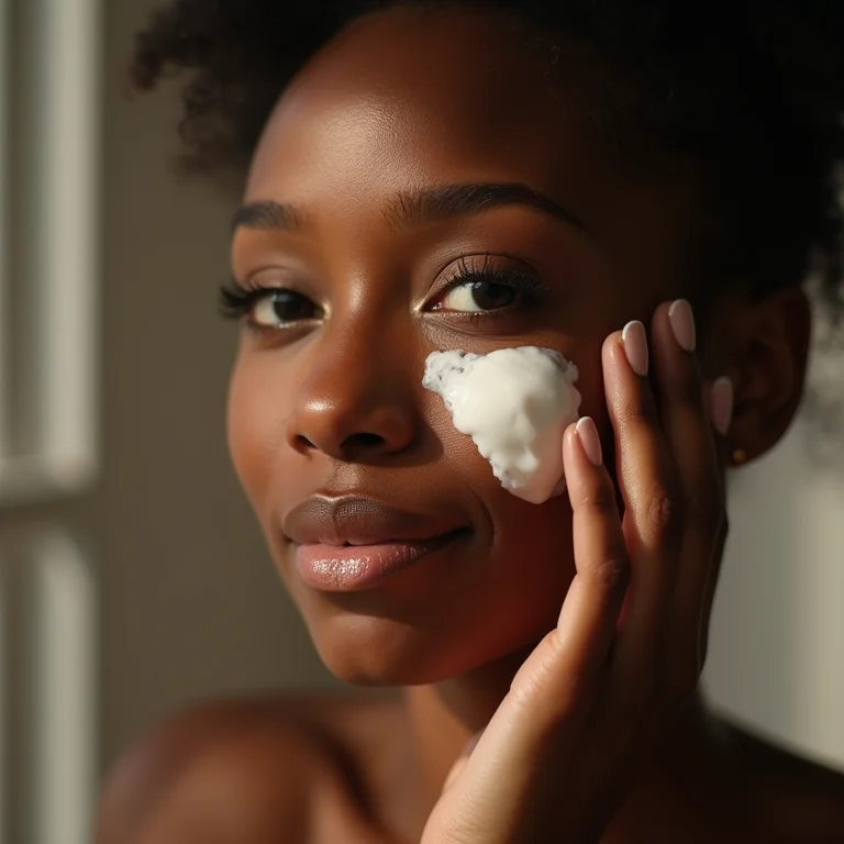 Mulher negra aplicando hidratante com lanolina.