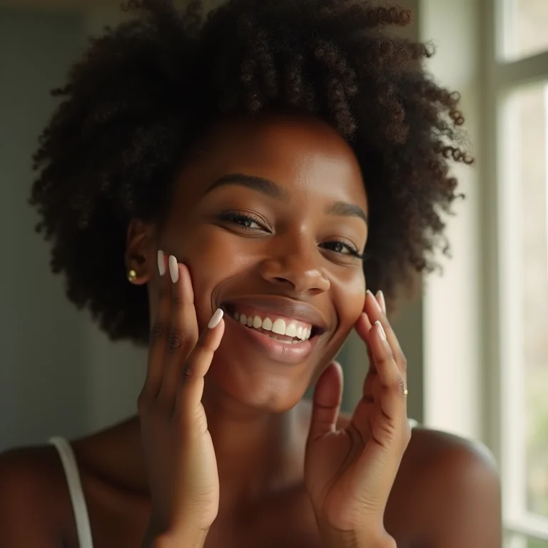 Mulher negra aplicando sérum facial