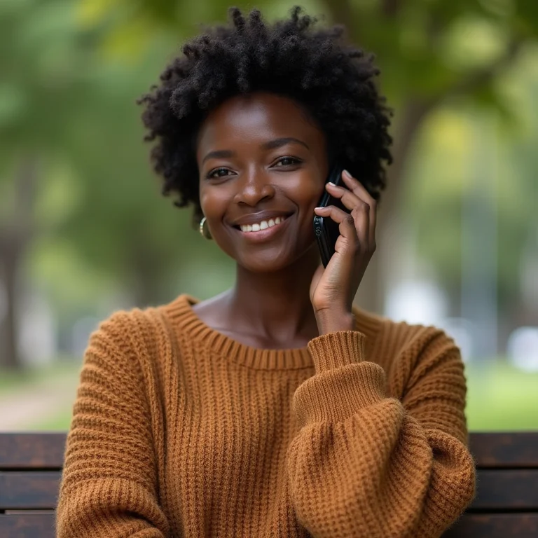 Mulher negra brasileira sentada em banco de parque, expressando vulnerabilidade.