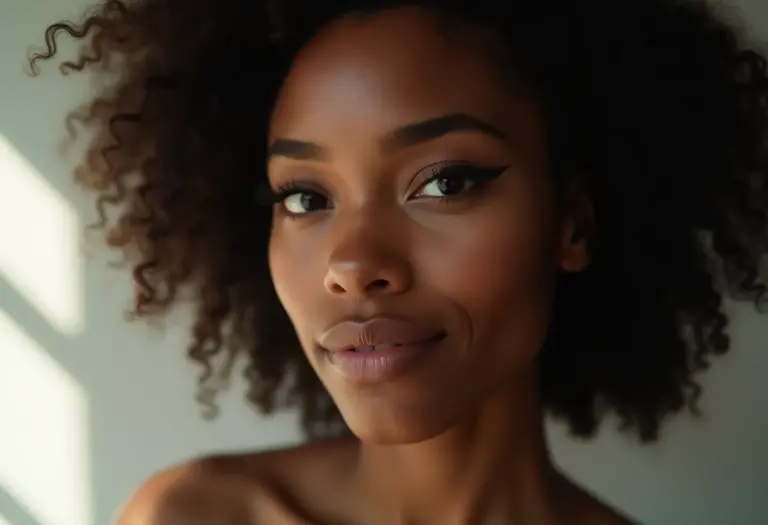 Mulher negra com delineado gráfico moderno e ousado