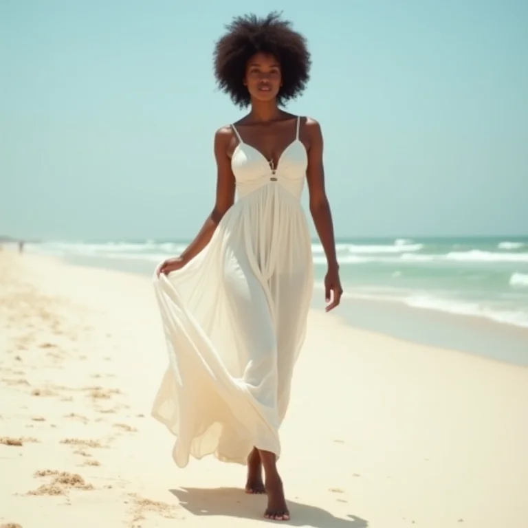Mulher negra com vestido de algodão leve ideal para o calor do festival