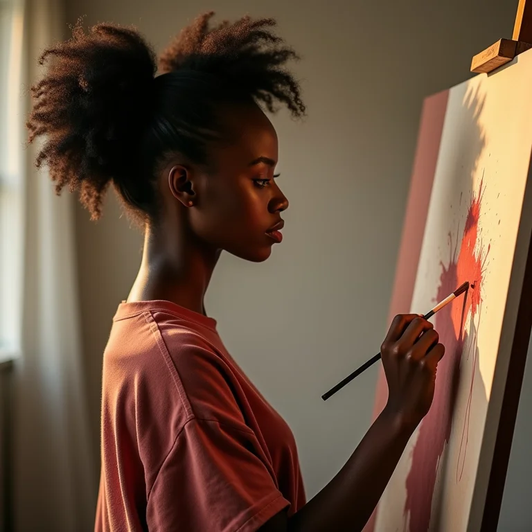 Mulher negra criando arte em estúdio