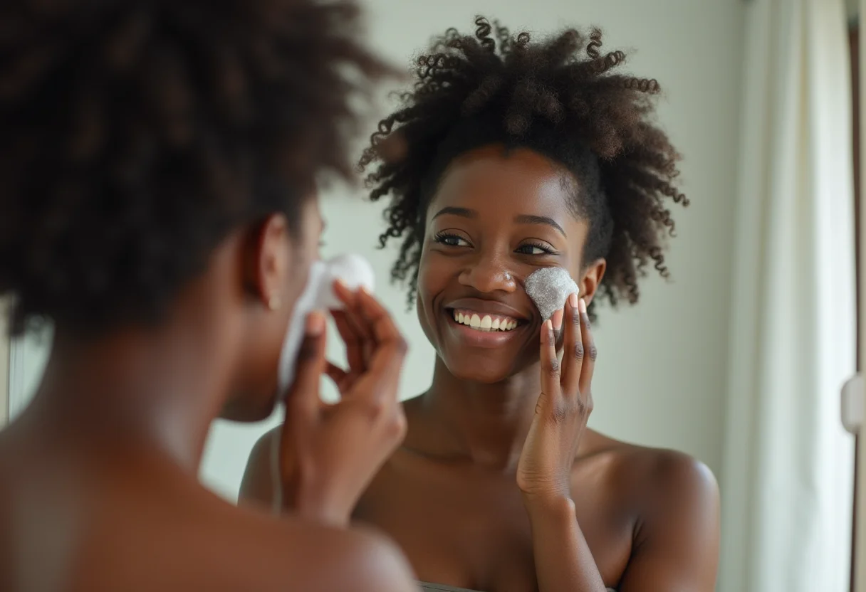 SkinCare para peles sensíveis: o guia definitivo de produtos Mulher negra cuidando da pele sensível