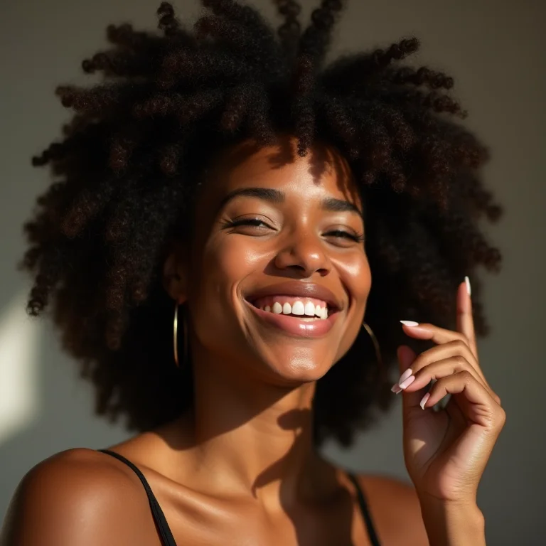 Mulher negra exibindo cabelos crespos fortes e saudáveis