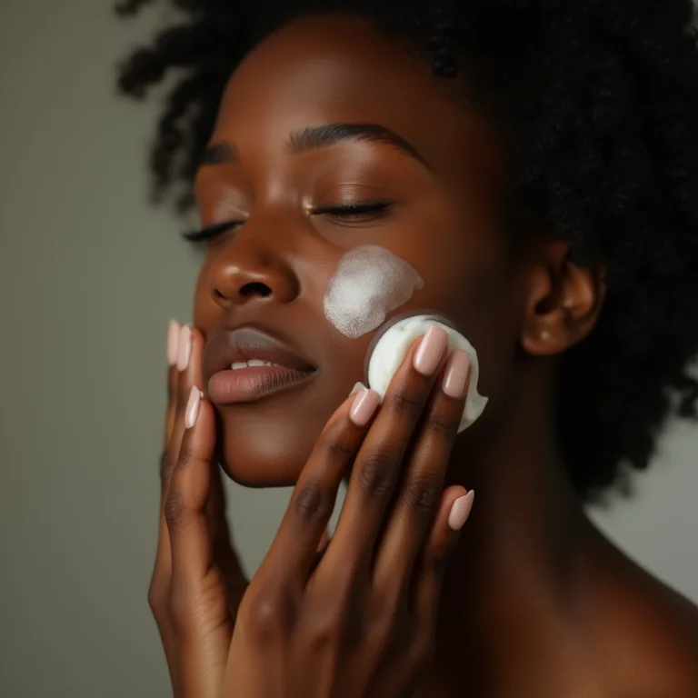 Mulher negra hidratando a pele com glicerina.