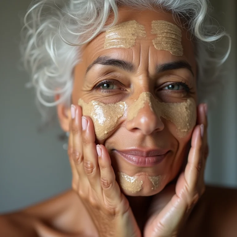 Mulher negra madura aplicando máscara facial caseira para pele sensível