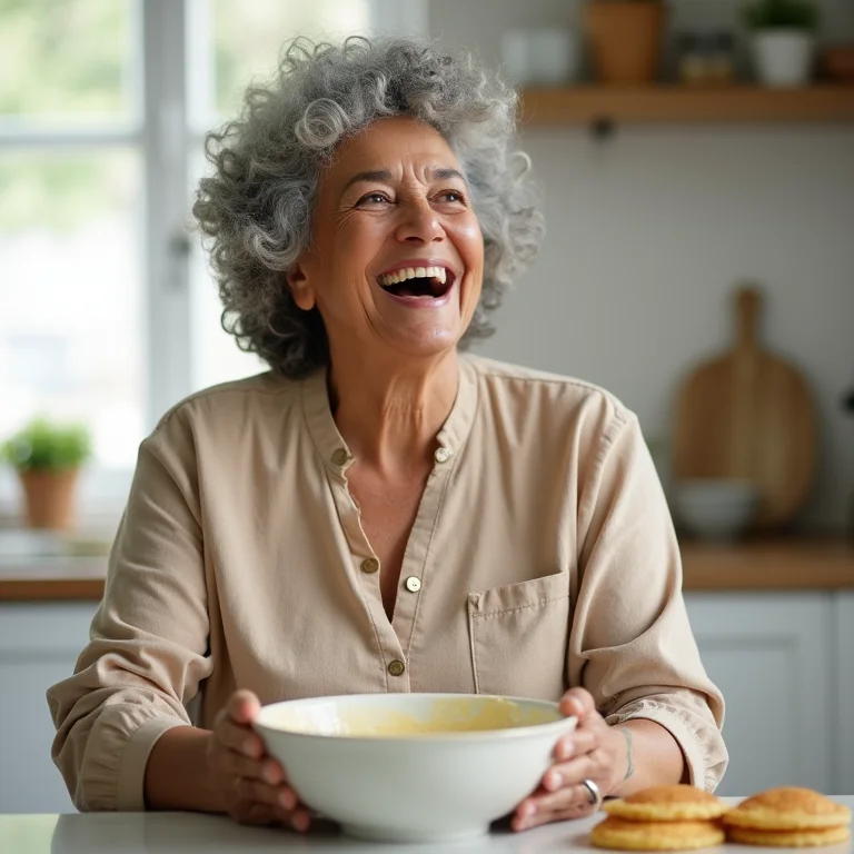 Mulher negra madura descansando massa de crepe.