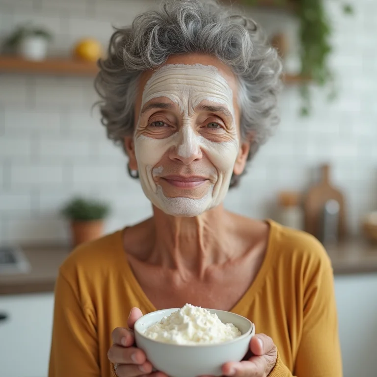 Mulher negra madura preparando máscara de aveia e iogurte