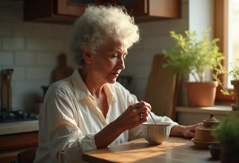 Mulher negra madura tomando chá de tomilho