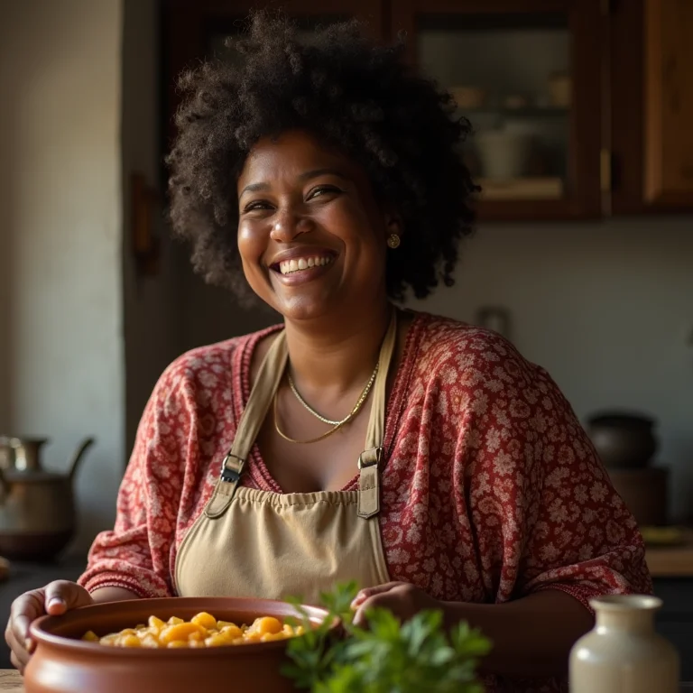 Mulher negra preparando moqueca: valorizando a influência afro-brasileira na culinária