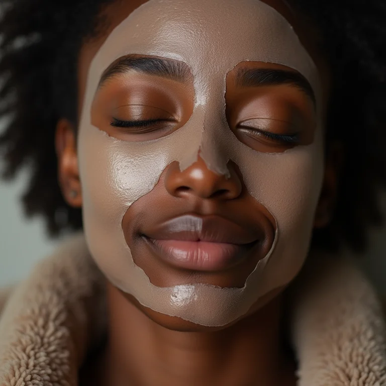 Mulher negra relaxando com máscara facial