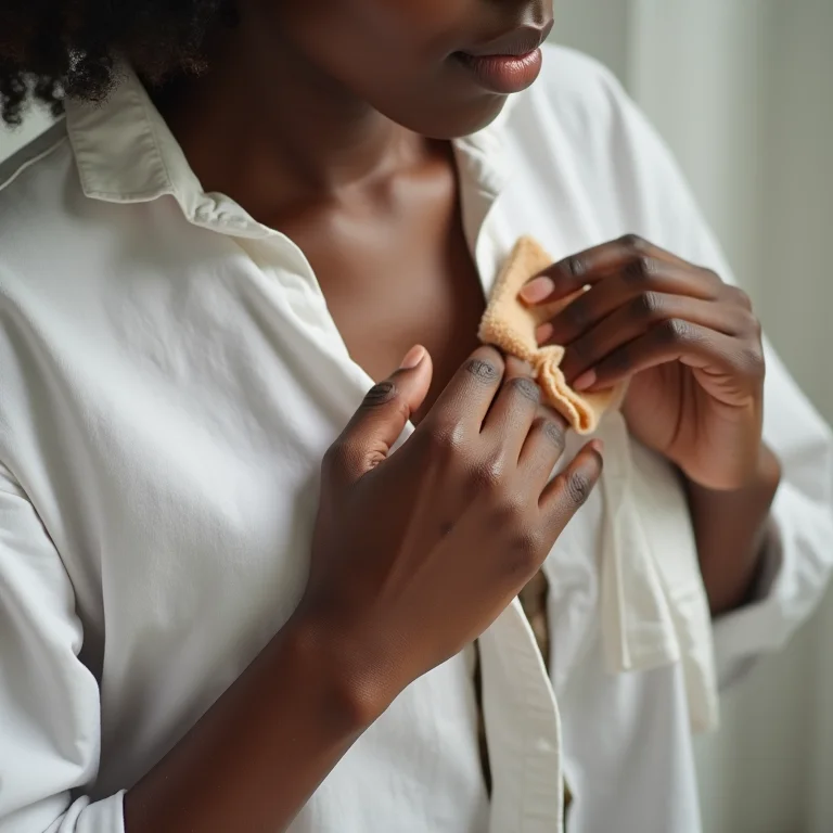 Mulher negra removendo mancha de roupa