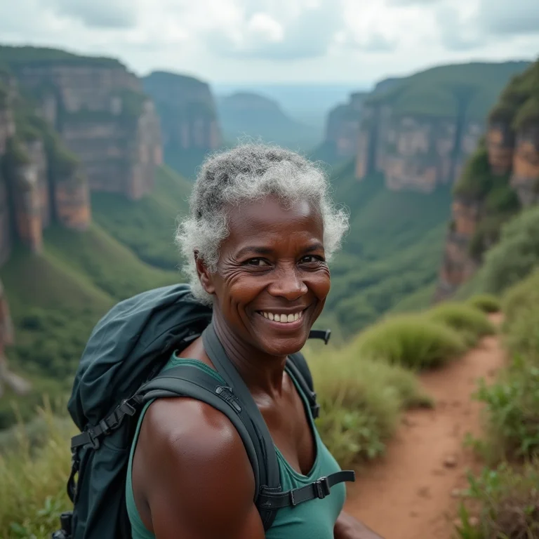 Mulher negra trilhando na Chapada Diamantina, Bahia