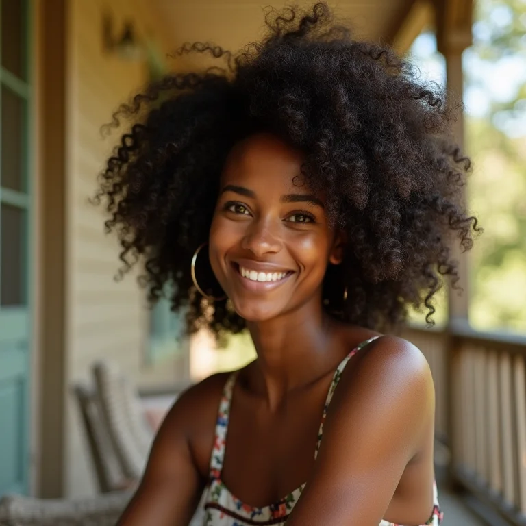 Mulher parda com cabelo crespo 4B/4C separando os cachos após plopping