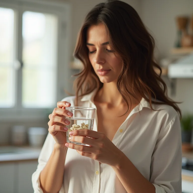 Mulher parda tomando cápsulas de ômega 3