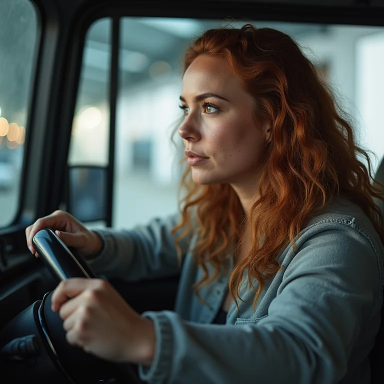 Mulher plus-size concentrada usando simulador de direção