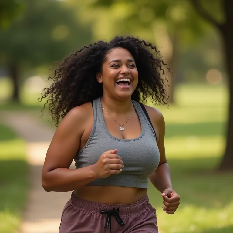 Mulher plus-size correndo para aliviar o estresse