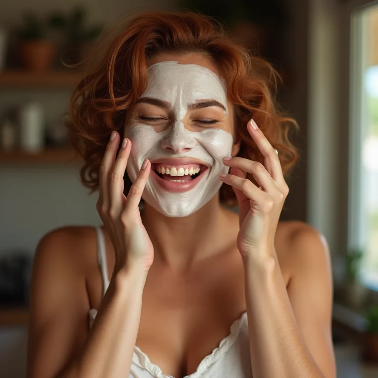 Mulher plus-size fazendo máscara facial caseira de glicerina.