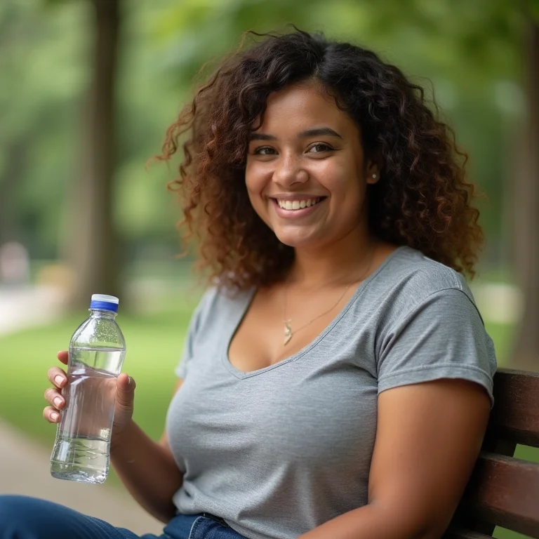Mulher plus-size se hidratando com água