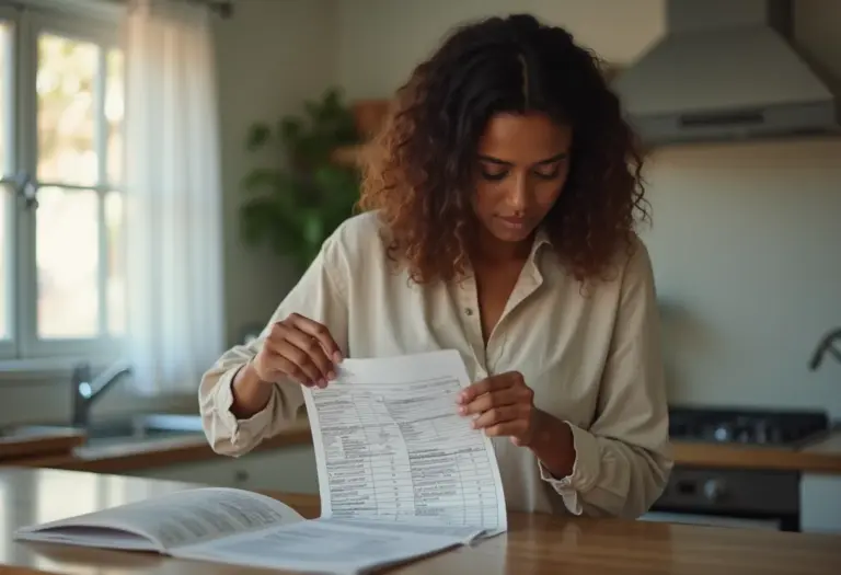 Mulher preocupada com conta de água alta