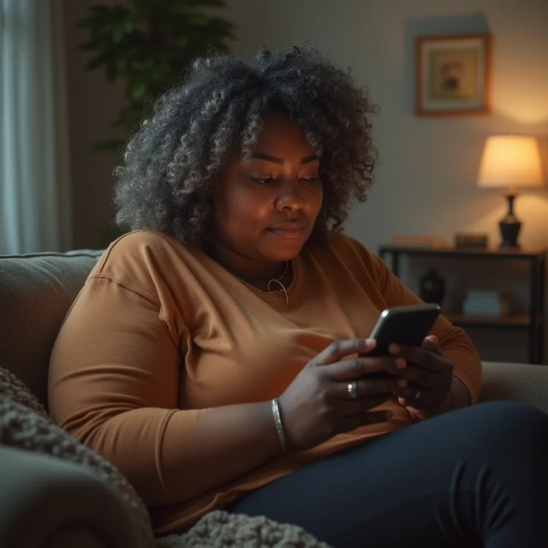 Mulher preocupada olhando para o celular