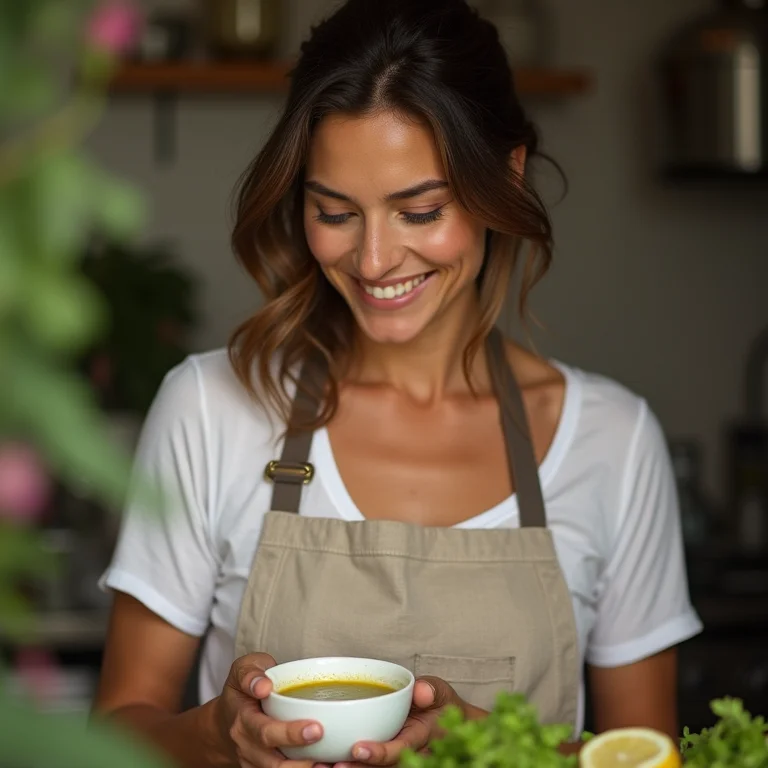 Mulher preparando vinagrete para salada