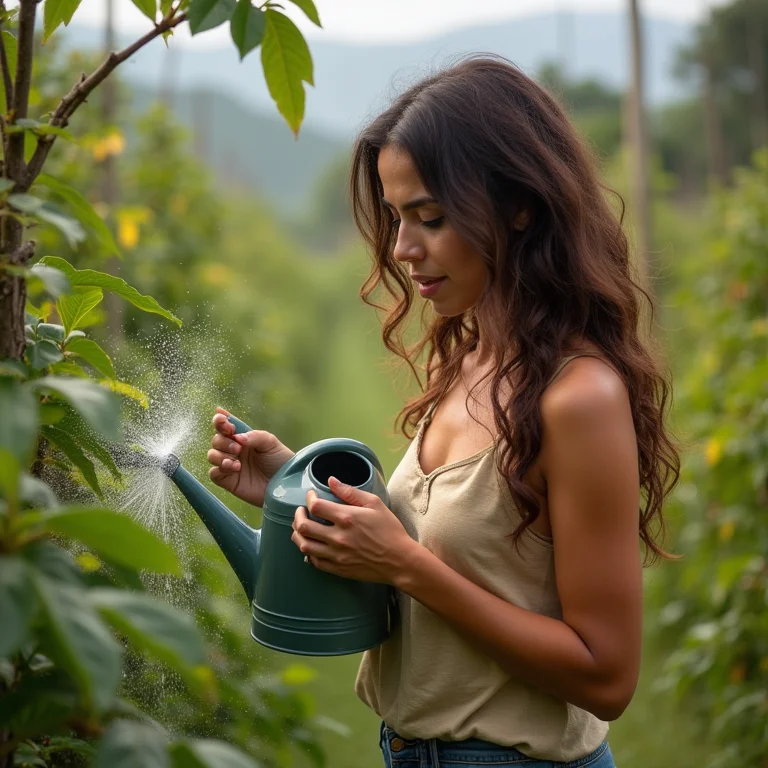 Mulher regando cipó uva