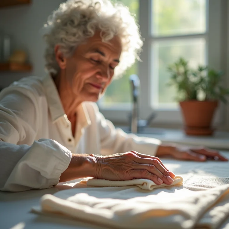 Mulher removendo mancha de gordura com pano.