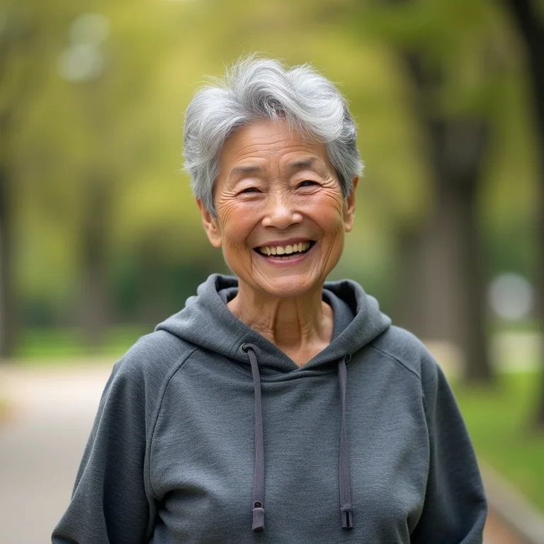Mulher sênior caminhando no parque.