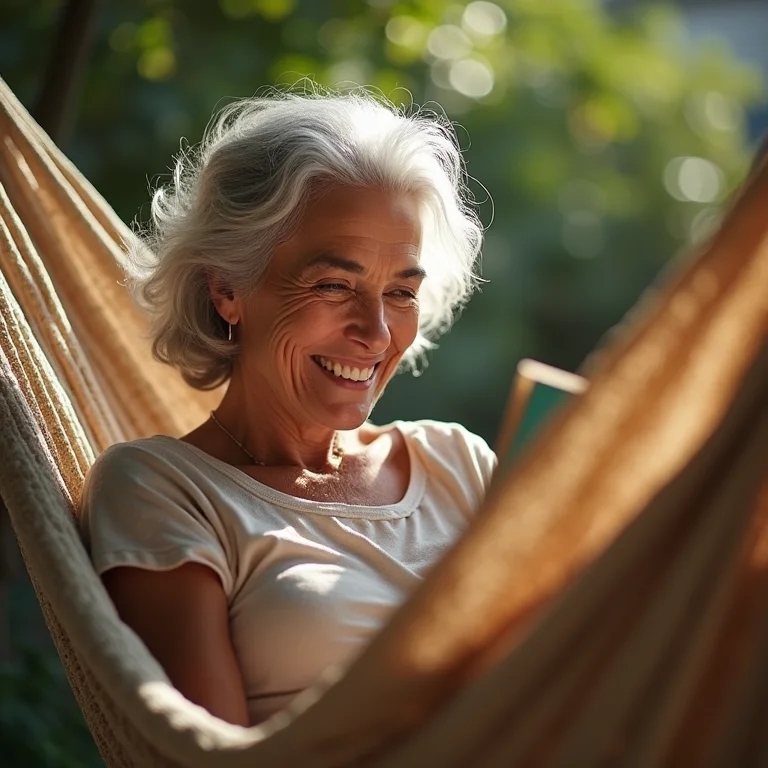 Mulher sênior relaxando em uma rede