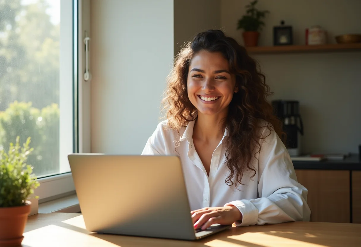 Nutricionista online: Fuja desses 3 erros ao escolher o seu Mulher sorrindo em consulta online com nutricionista.