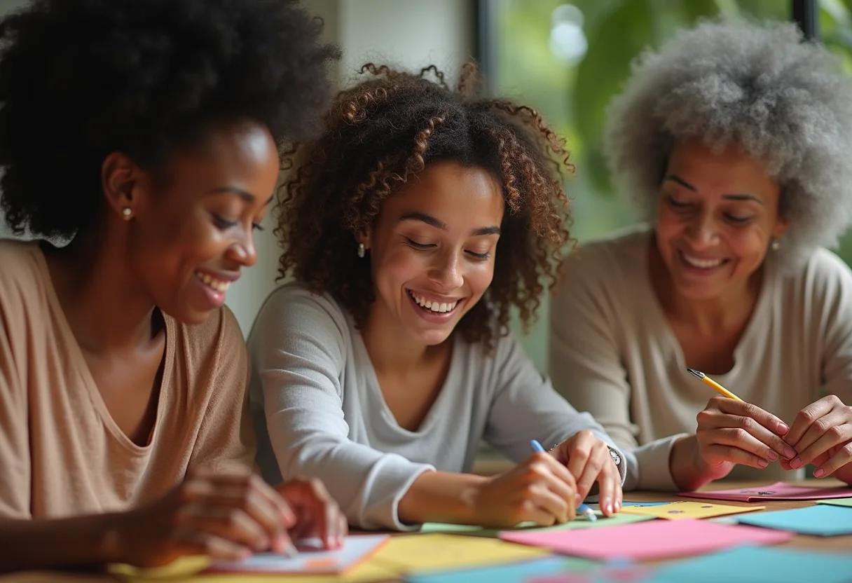 Cartão Pop Up: 5 ideias criativas para surpreender! Mulheres brasileiras diversas criando cartões pop-up