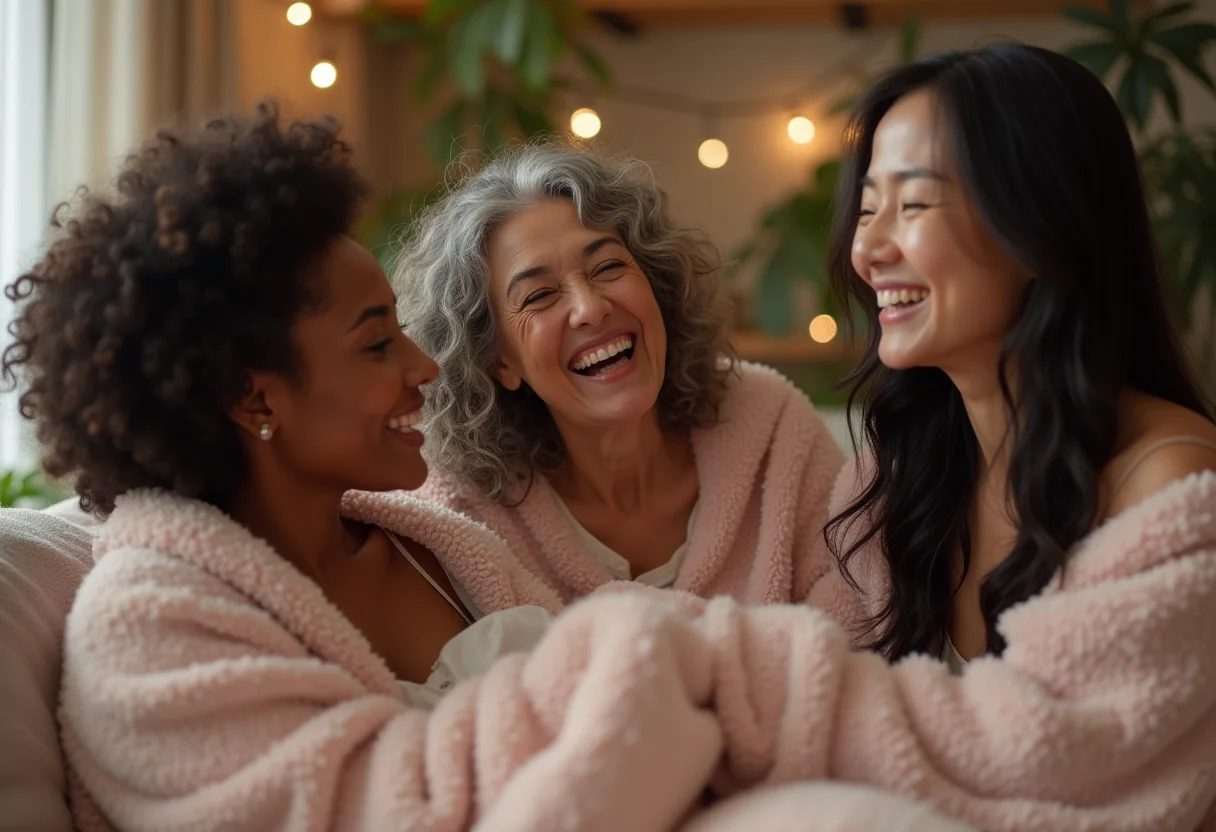 Noite do Pijama: 5 ideias INESPERADAS para sair do óbvio Mulheres brasileiras diversas em noite do pijama aconchegante