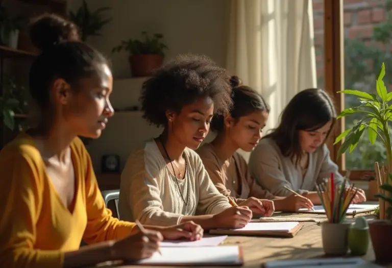 Mulheres brasileiras diversas praticando hobbies criativos e lucrativos