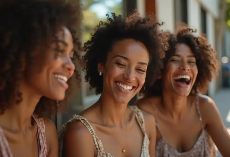 Mulheres brasileiras diversas sorrindo juntas em um café