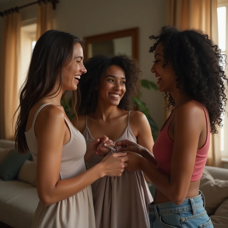 Mulheres trocando roupas em casa