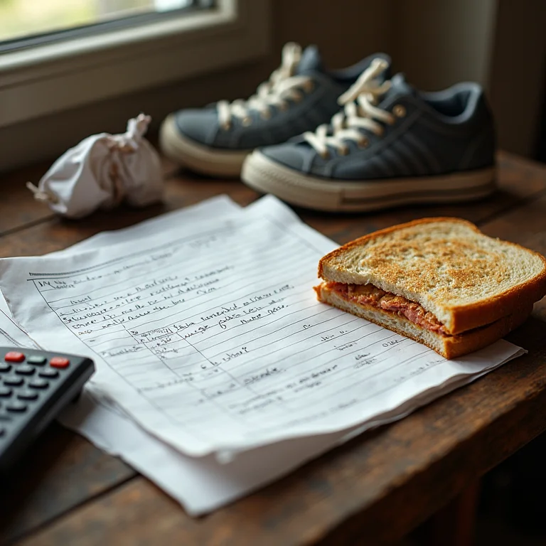 Objetos do cotidiano dispostos sobre mesa de madeira.