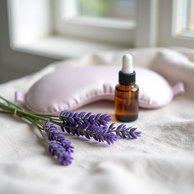 Óleo essencial de lavanda e acessórios para relaxamento