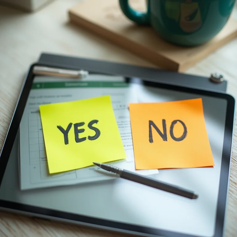 Opções de SIM/NÃO ao lado do ícone do Excel em um tablet