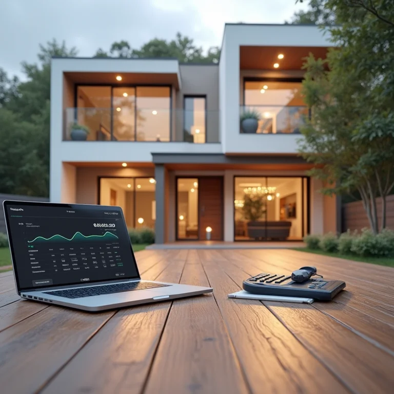 Orçamento para fachada de casa com garagem e piso de madeira plástica.