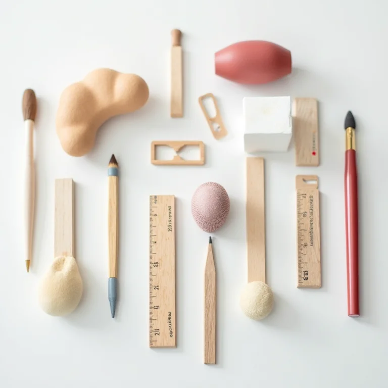 Outros materiais de arte, como borrachas e estiletes.