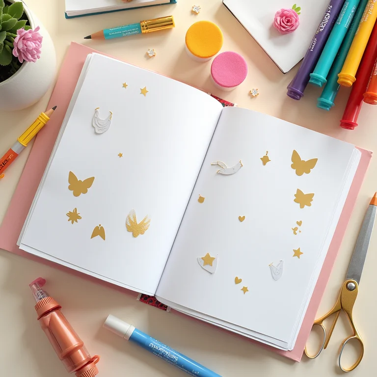 Página de scrapbook decorada com anjos de papel