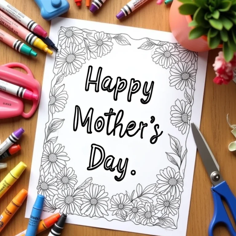 Página para colorir com mensagem carinhosa para o Dia das Mães