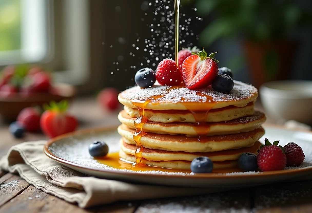 Panqueca Simples: Segredo para uma receita fofinha e perfeita Panquecas fofinhas com mel e frutas vermelhas